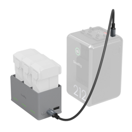SmallRig 6502 Mini100 - trzykanałowa ładowarka 100W do akumulatorów do dronów DJI Mini 5 Pro / Mini 4 Pro / Mini 3 - przykład użycia